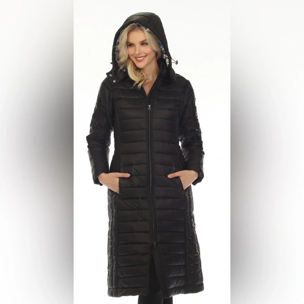 Johnny Was Black Sano Ski Zip Front Hooded Long Puffer Coat - Picture 6 of 10